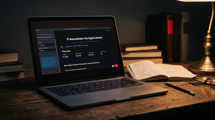 MamaShield website shown on a laptop